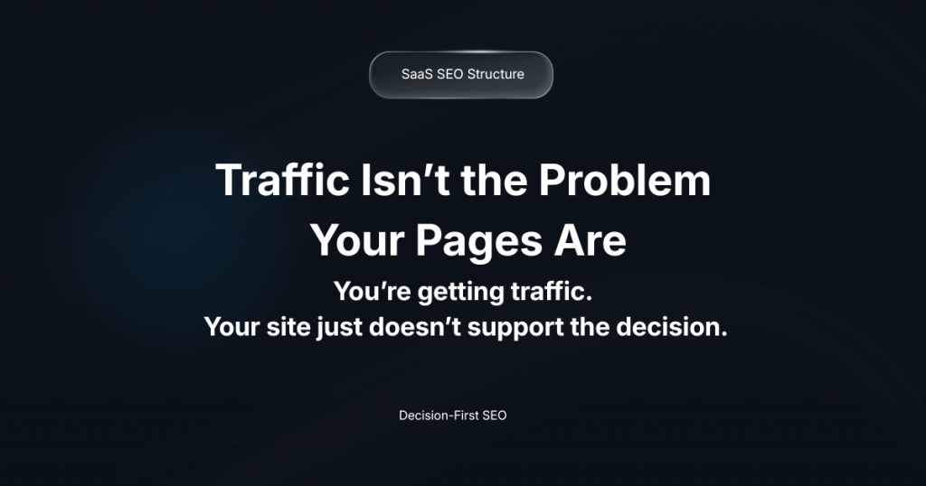 SaaS SEO missing pages diagram explaining that traffic alone does not drive conversions without decision-stage pages that support buyer evaluation